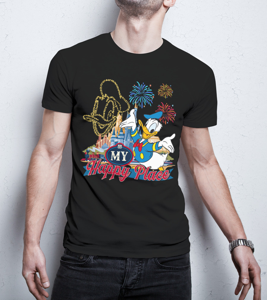 My Happy Place Donald Duck Fireworks Mickey Ears T-Shirt