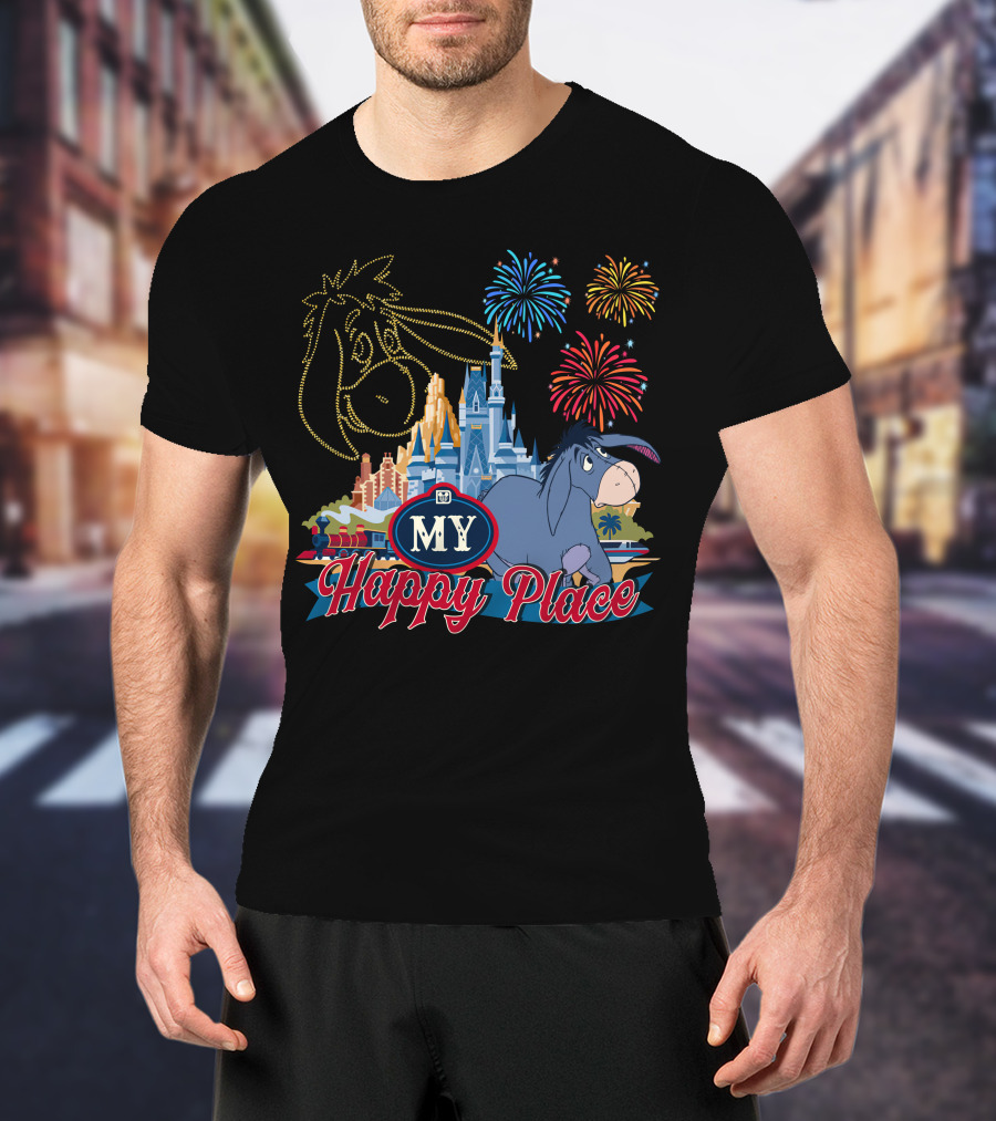 Eeyore My Happy Place Fireworks Castle T-Shirt