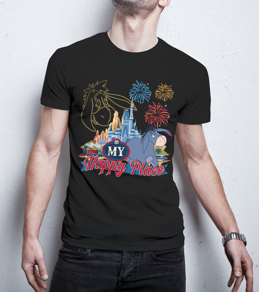 Eeyore My Happy Place Fireworks Castle T-Shirt
