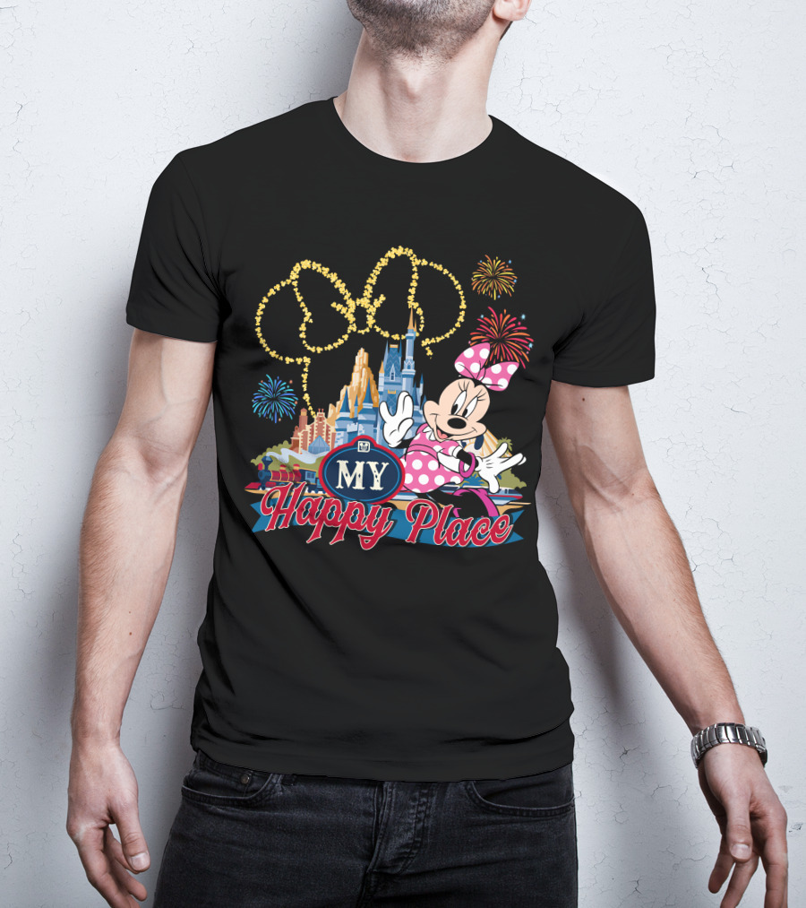 Minnie My Happy Place Fireworks Castle T-Shirt