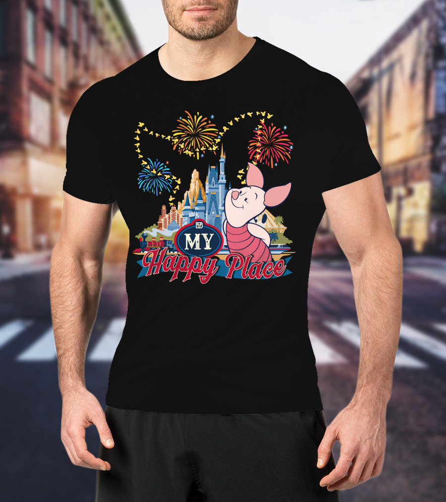Piglet My Happy Place Fireworks Castle T-Shirt