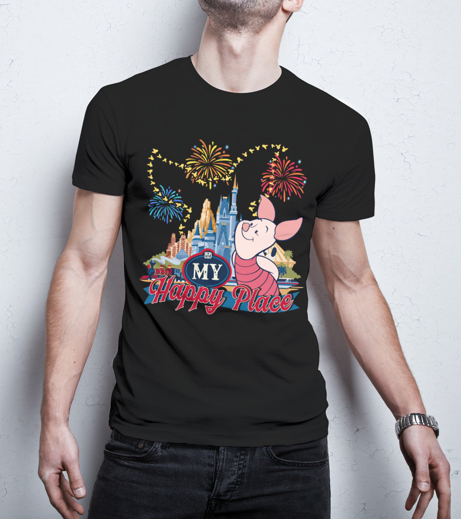 Piglet My Happy Place Fireworks Castle T-Shirt