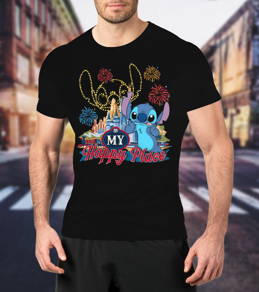 My Happy Place Stitch Fireworks Disney Castle T-Shirt