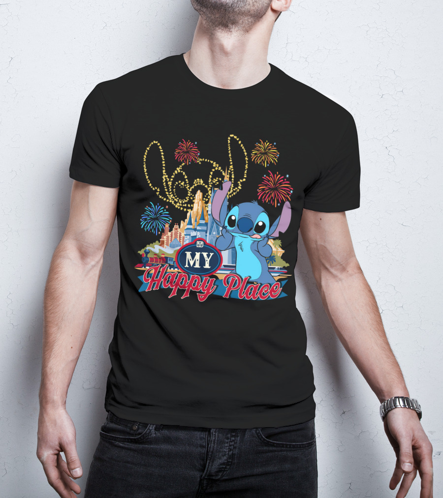 My Happy Place Stitch Fireworks Disney Castle T-Shirt