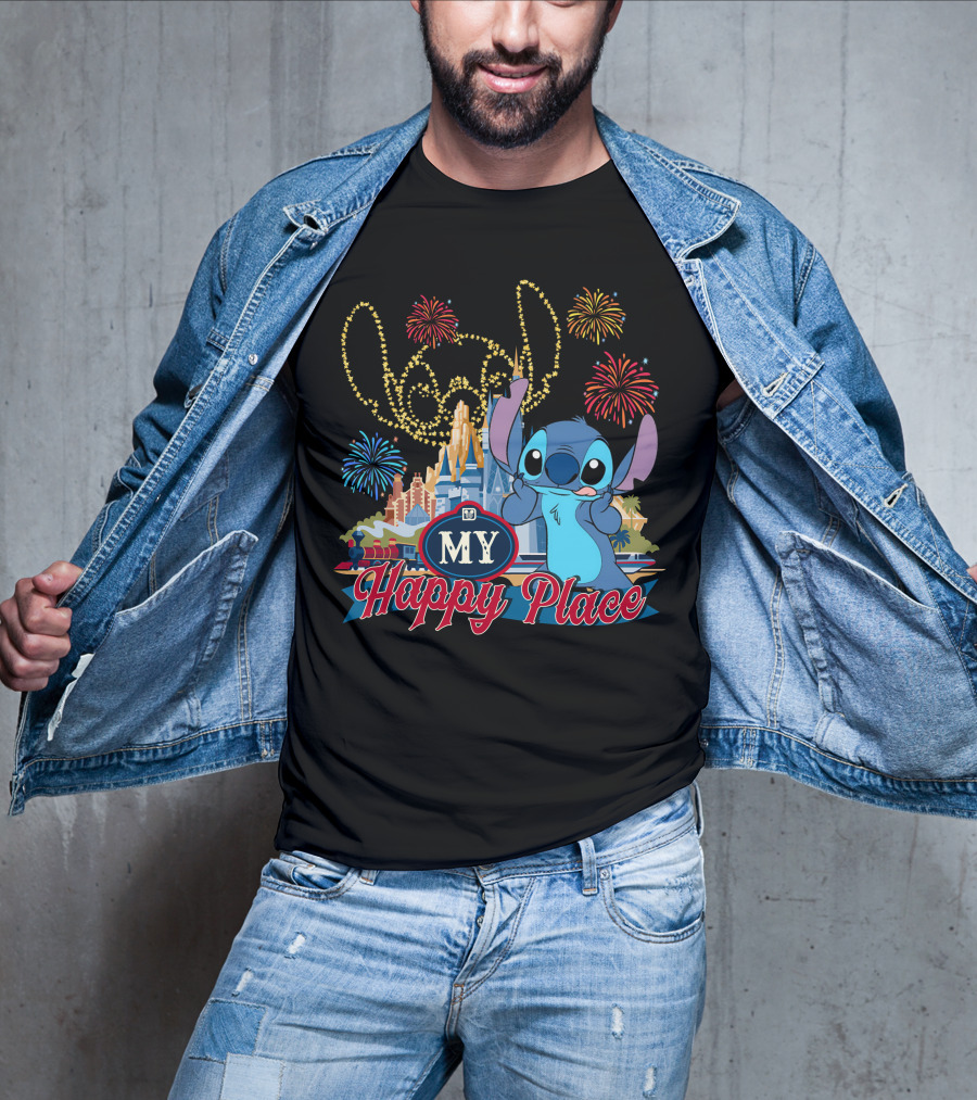 My Happy Place Stitch Fireworks Disney Castle T-Shirt