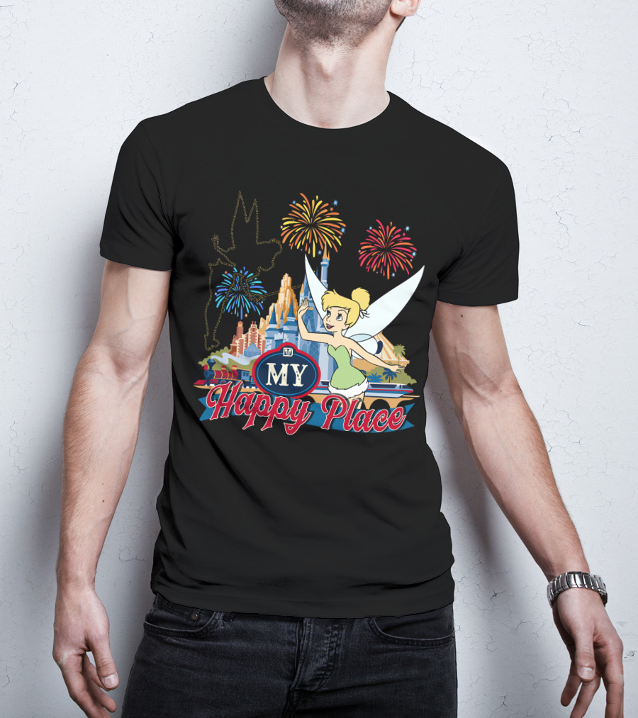Tinker Bell My Happy Place Fireworks And Castle T-Shirt