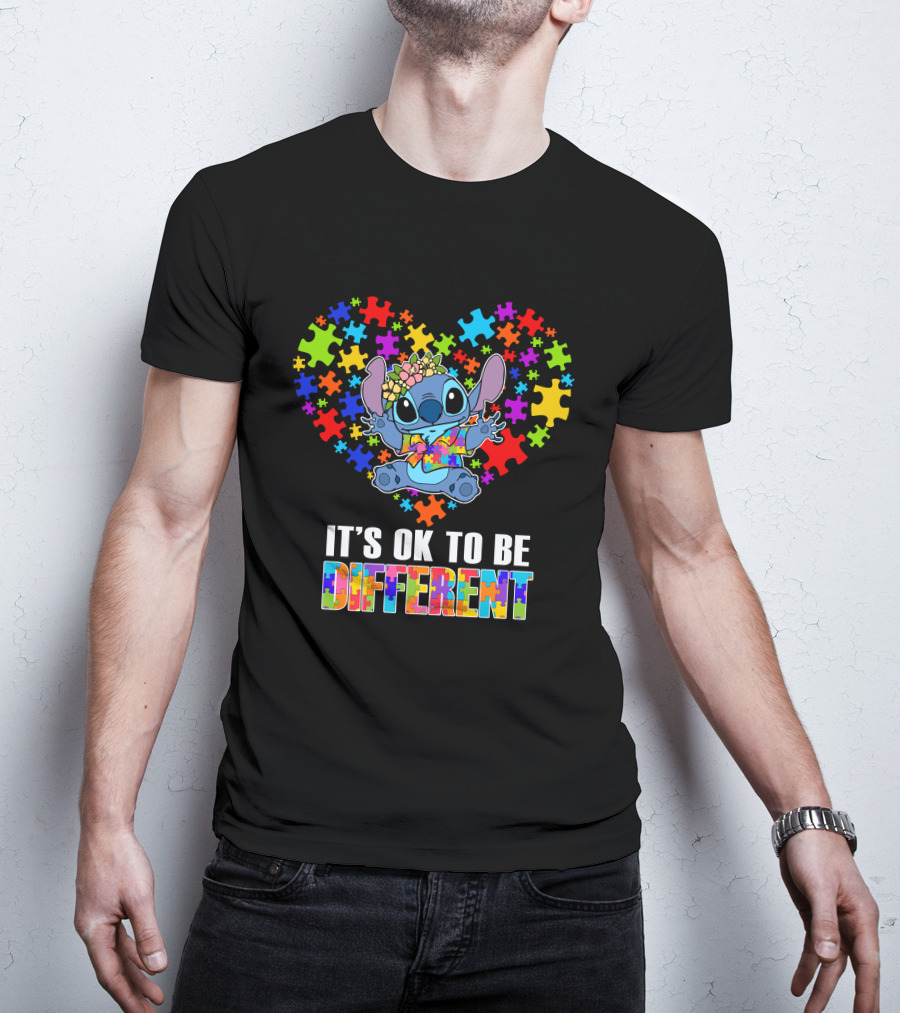It's Ok To Be Different Stitch Puzzle Heart T-Shirt