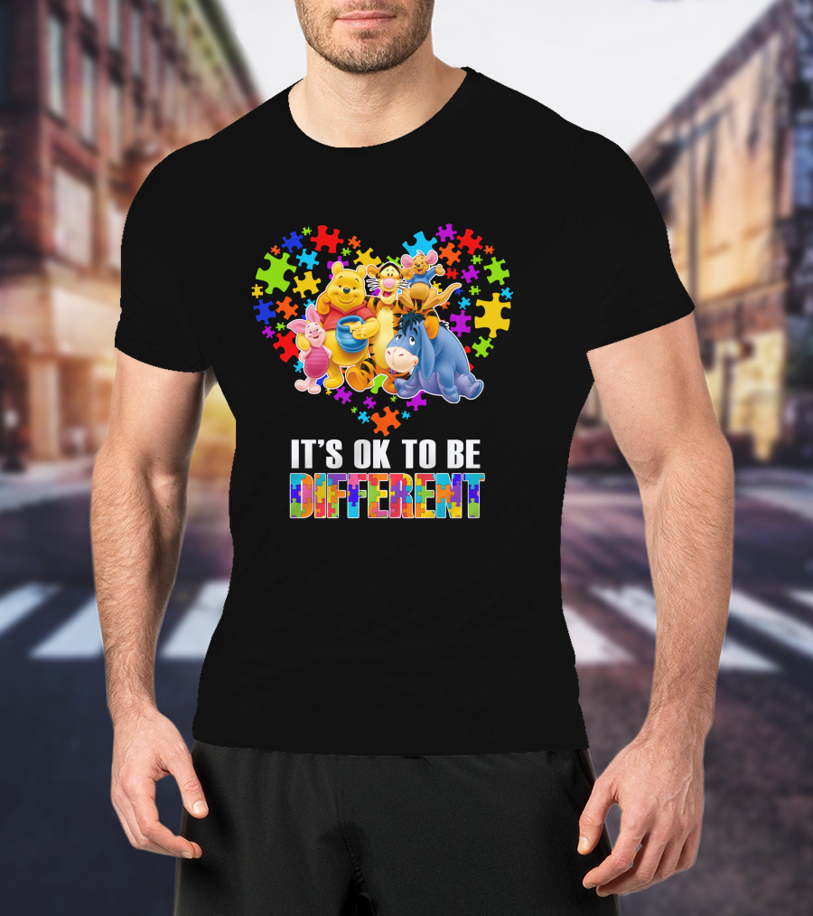 Winnie The Pooh It's Ok To Be Different Puzzle Heart T-Shirt