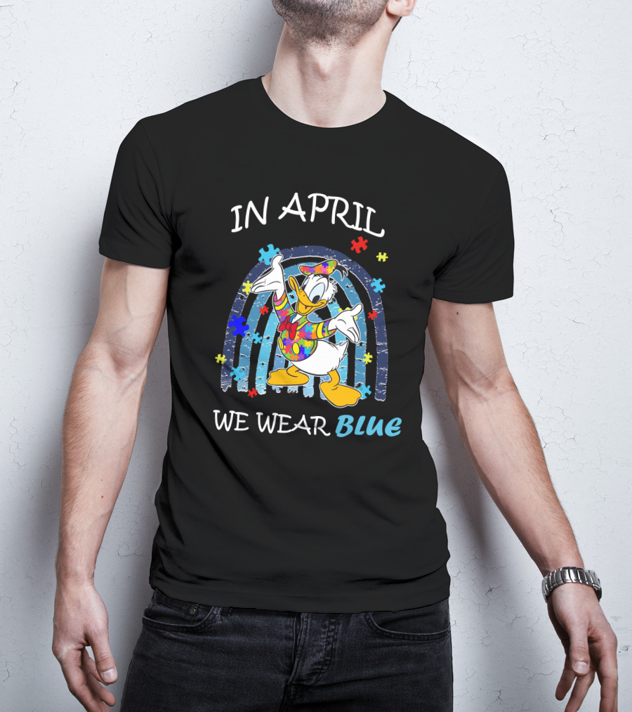 In April We Wear Blue Donald Duck Puzzle Pieces T-Shirt