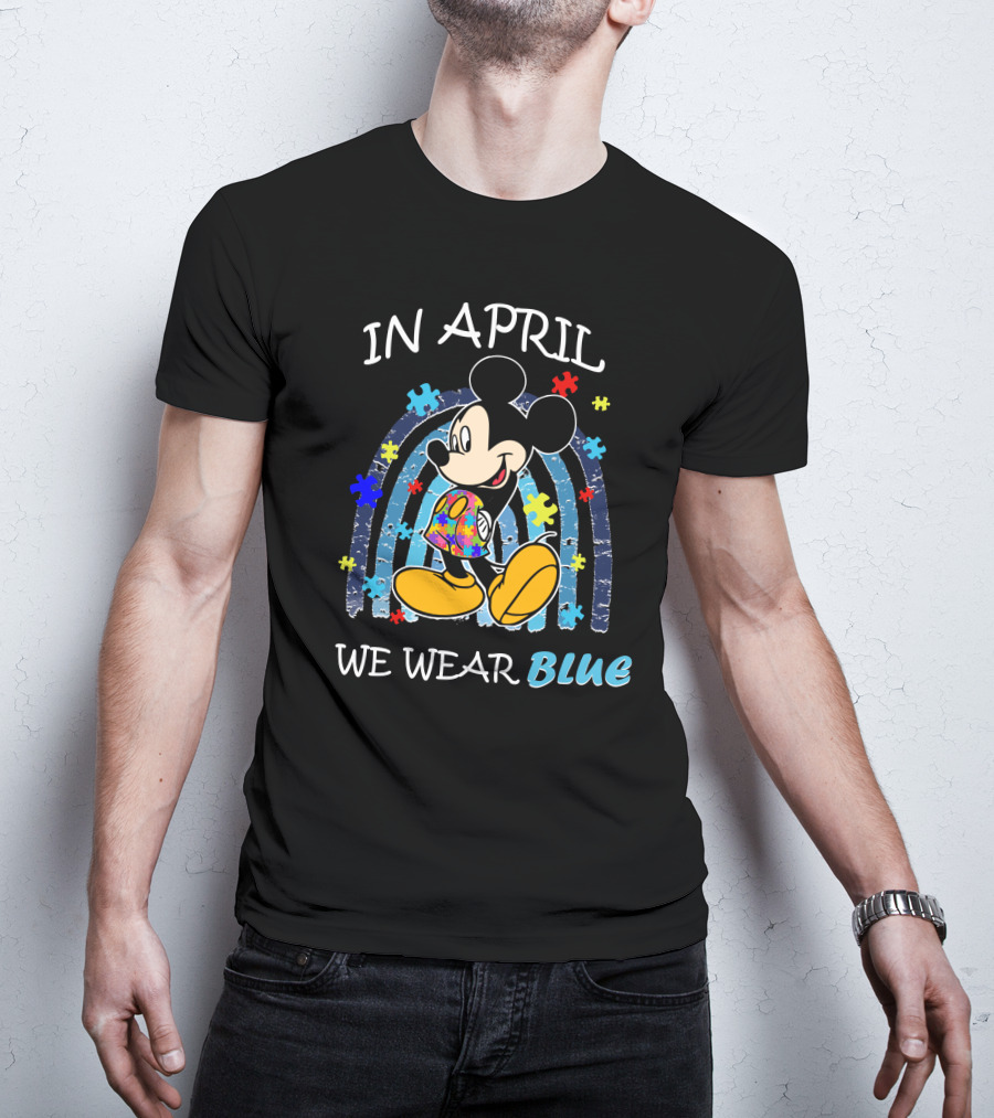 In April We Wear Blue Mickey Puzzle Autism Awareness T-Shirt