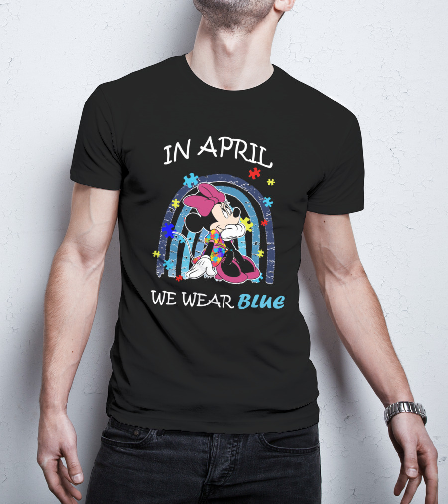 In April We Wear Blue Minnie Mouse Puzzle Pieces T-Shirt