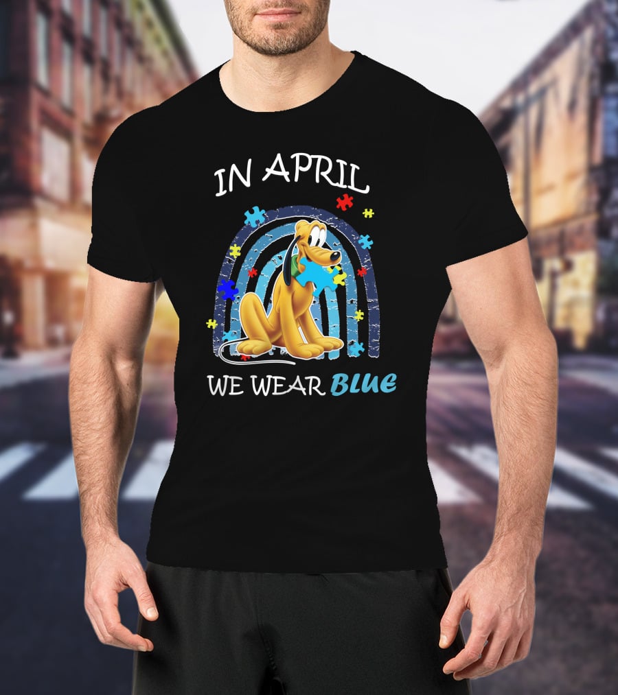 In April We Wear Blue Pluto Puzzle Autism Awareness T-Shirt