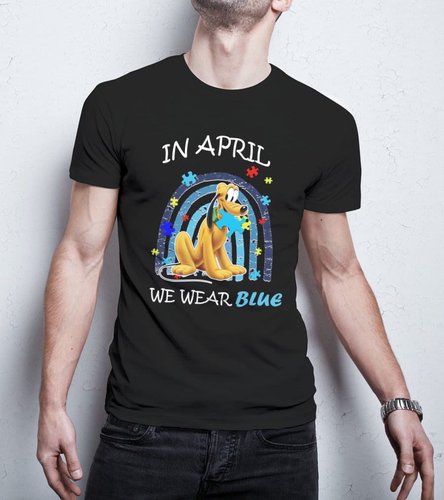 In April We Wear Blue Pluto Puzzle Autism Awareness T-Shirt