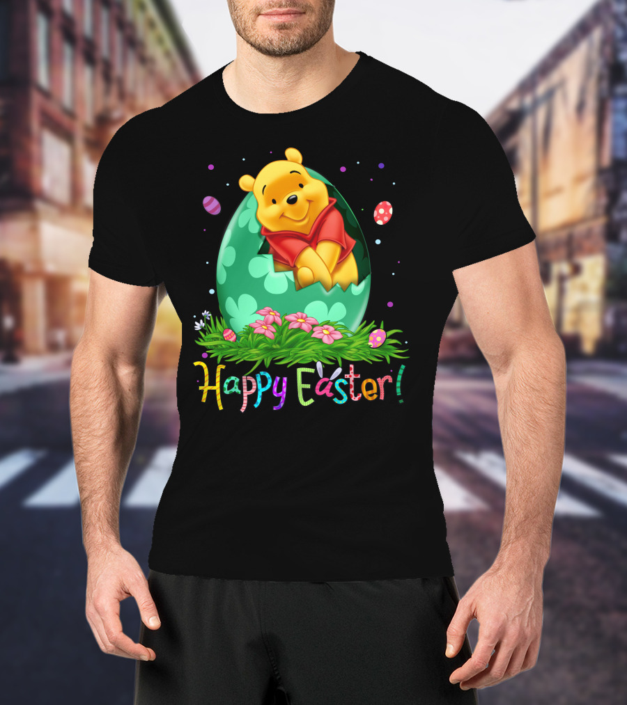Happy Easter Pooh Bear Egg Flowers T-Shirt