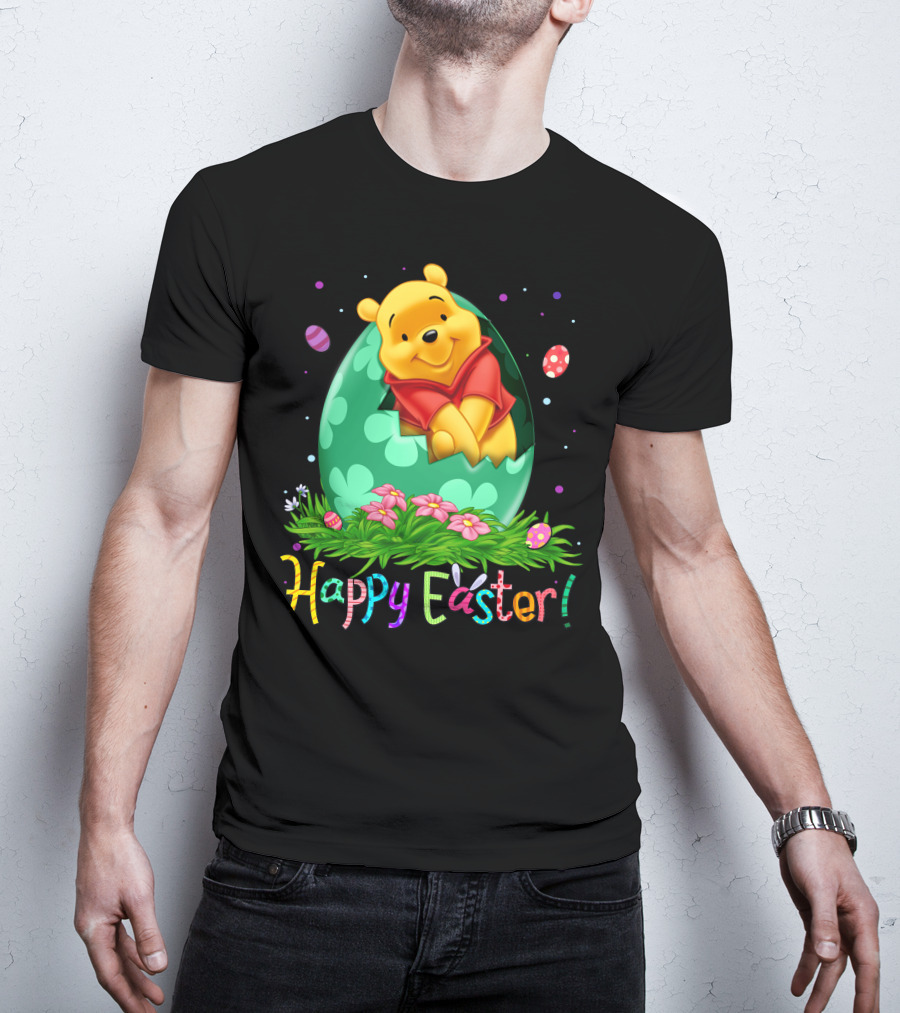 Happy Easter Pooh Bear Egg Flowers T-Shirt
