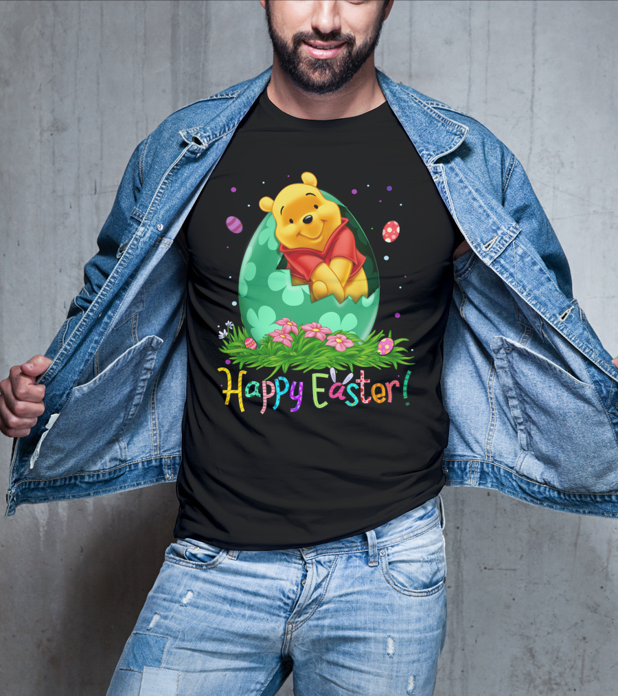 Happy Easter Pooh Bear Egg Flowers T-Shirt