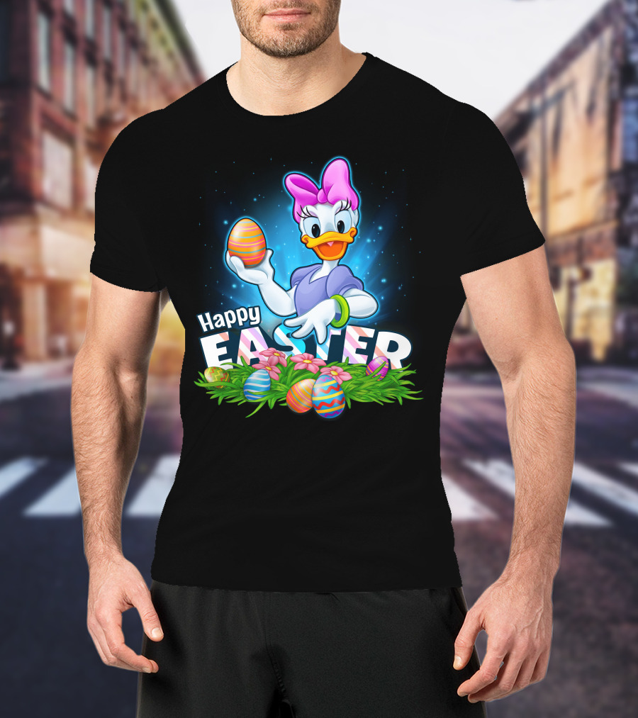 Daisy Duck Celebrating Happy Easter With Colorful Eggs And Flowers T-Shirt