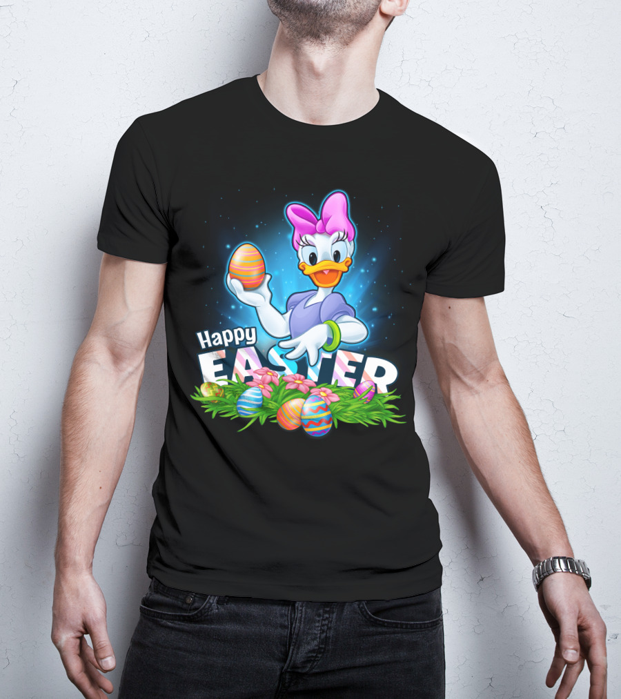 Daisy Duck Celebrating Happy Easter With Colorful Eggs And Flowers T-Shirt