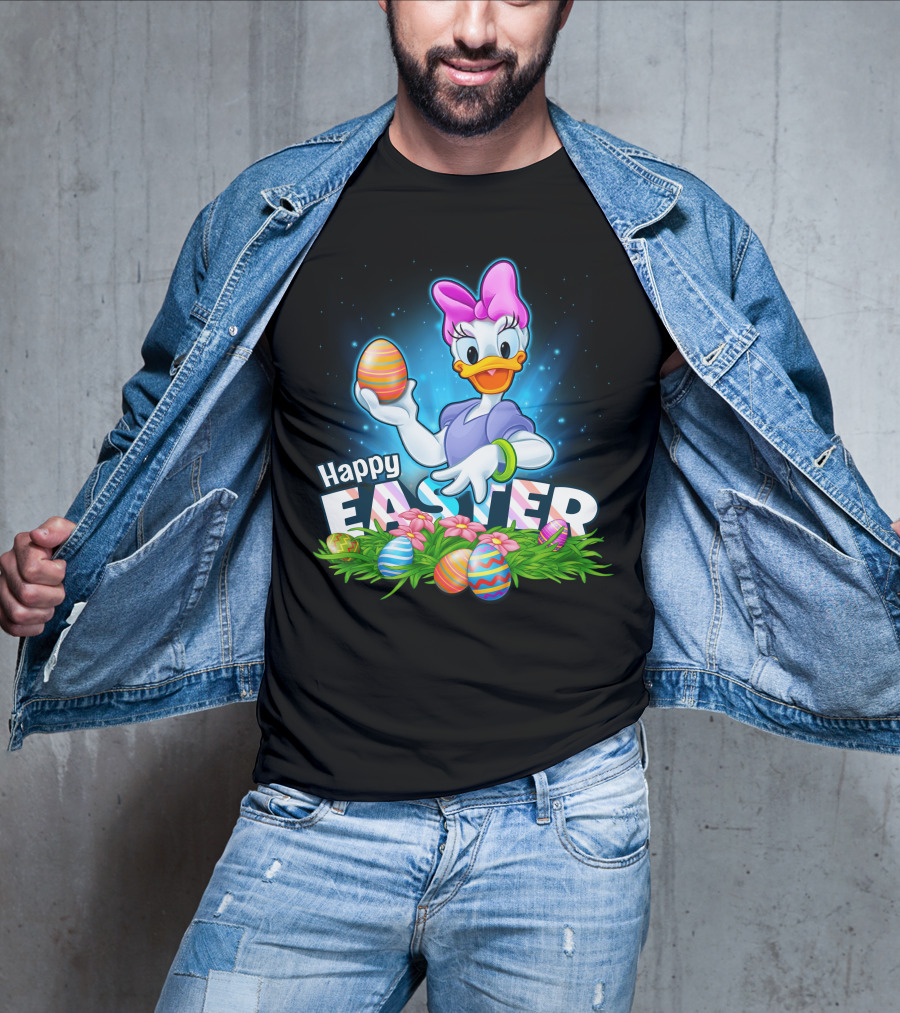 Daisy Duck Celebrating Happy Easter With Colorful Eggs And Flowers T-Shirt
