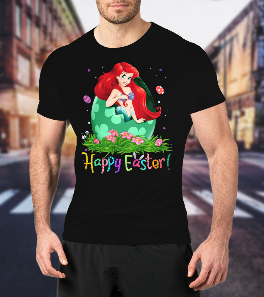 Happy Easter Ariel Egg And Flowers T-Shirt