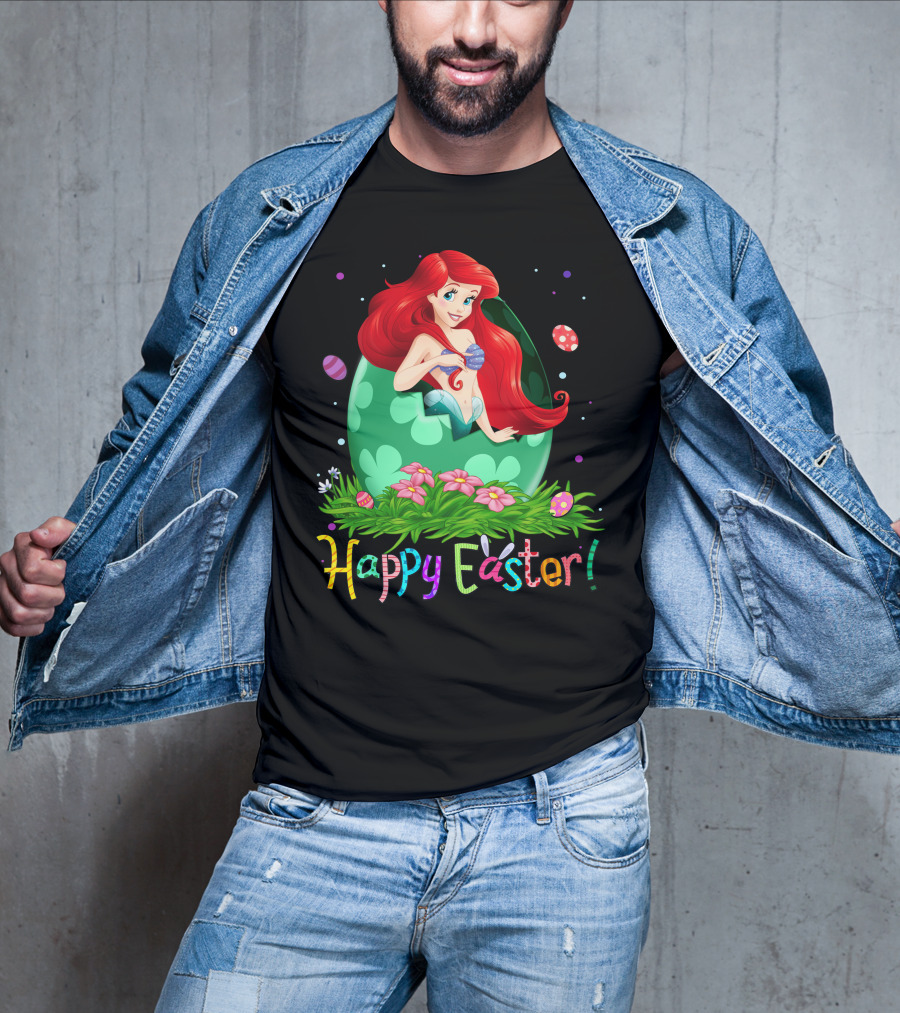 Happy Easter Ariel Egg And Flowers T-Shirt