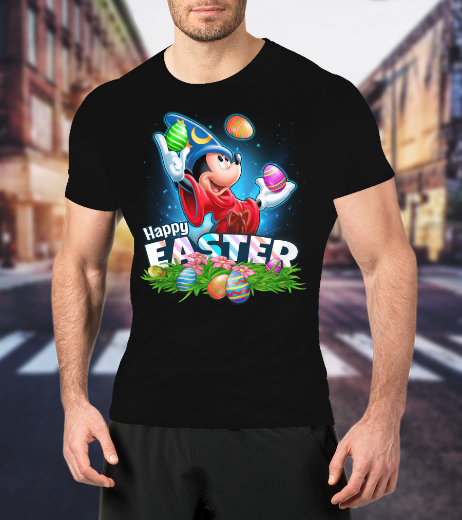 Fantasia Mickey Mouse Sorcerer Hat Juggling Easter Eggs Happy Easter T-Shirt