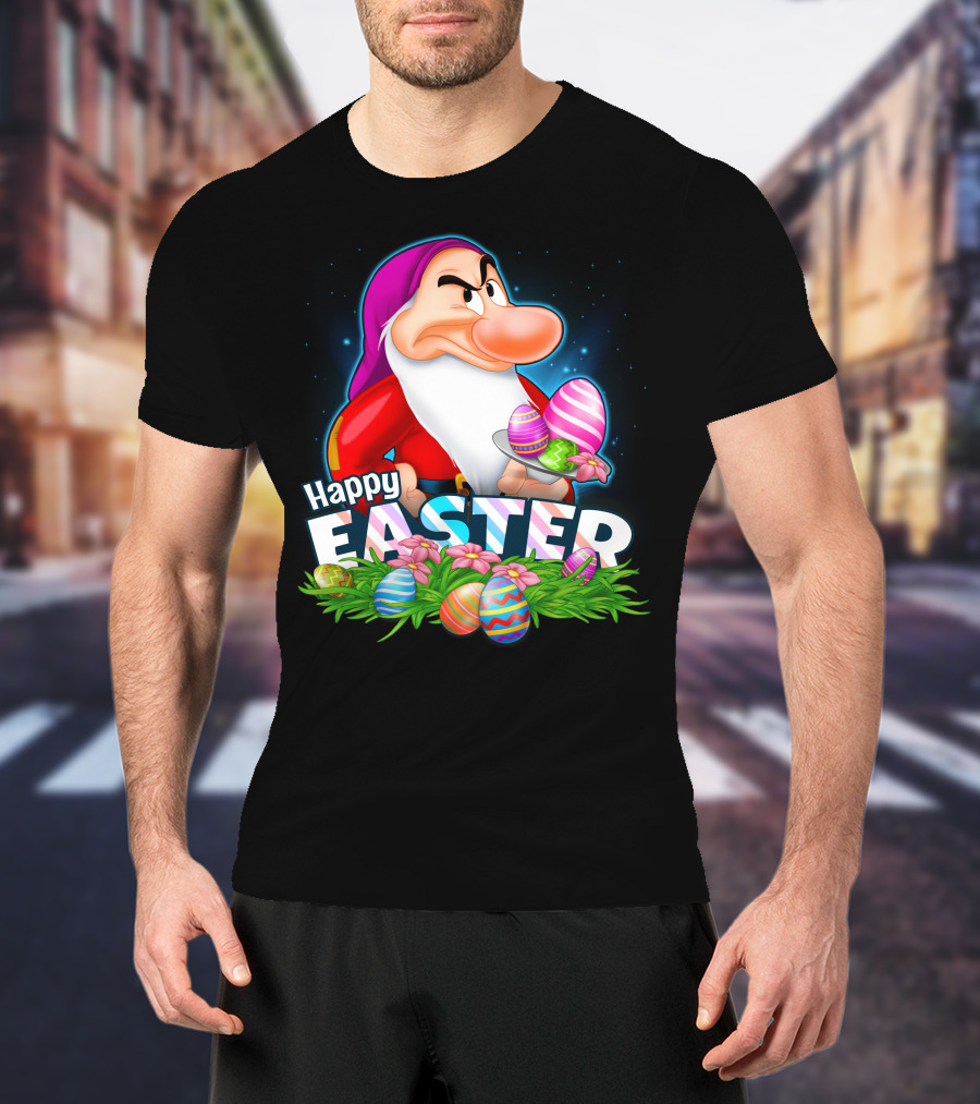 Grumpy Happy Easter With Colorful Eggs And Flowers T-Shirt