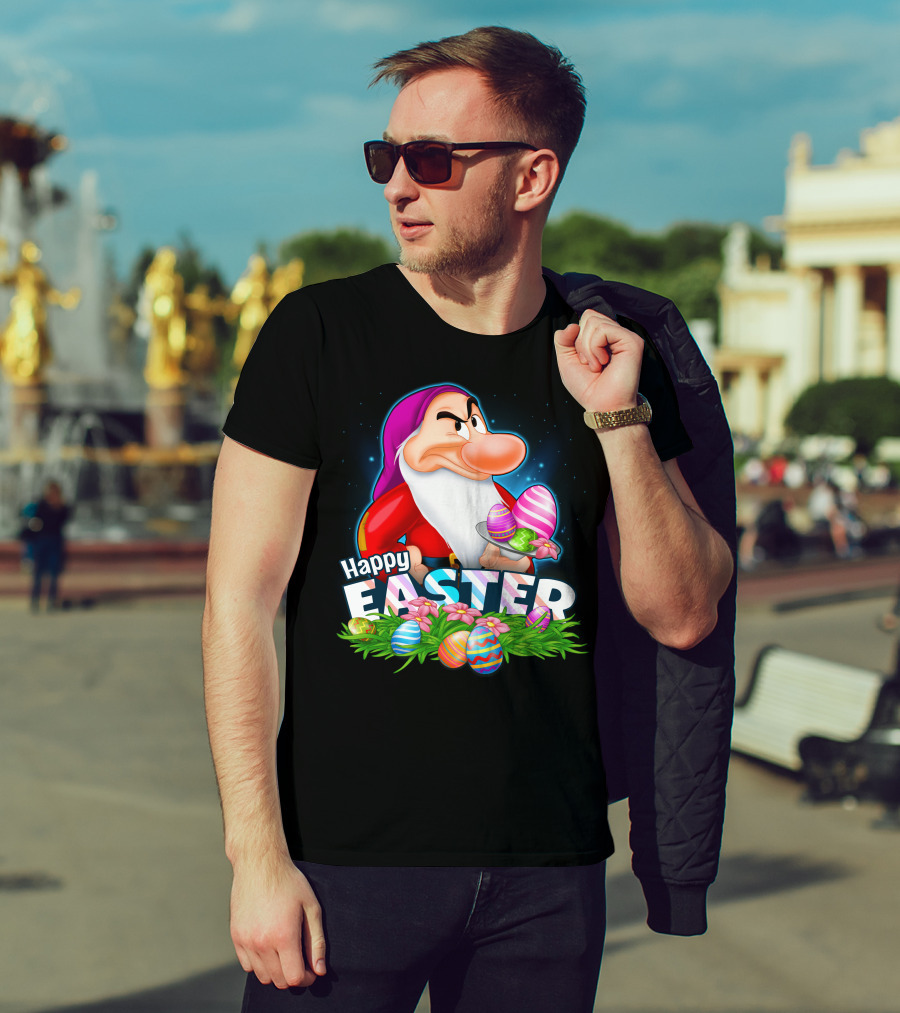 Grumpy Happy Easter With Colorful Eggs And Flowers T-Shirt