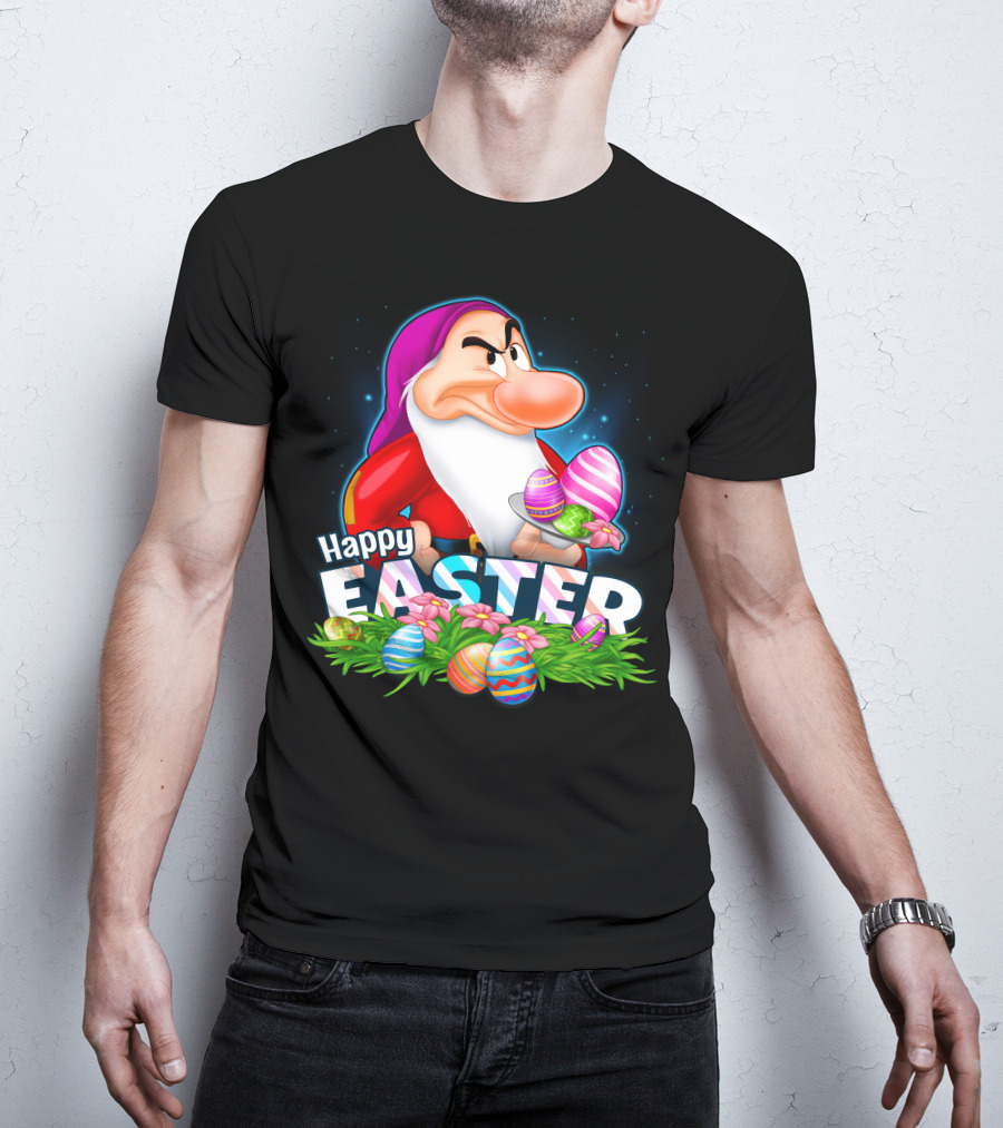 Grumpy Happy Easter With Colorful Eggs And Flowers T-Shirt