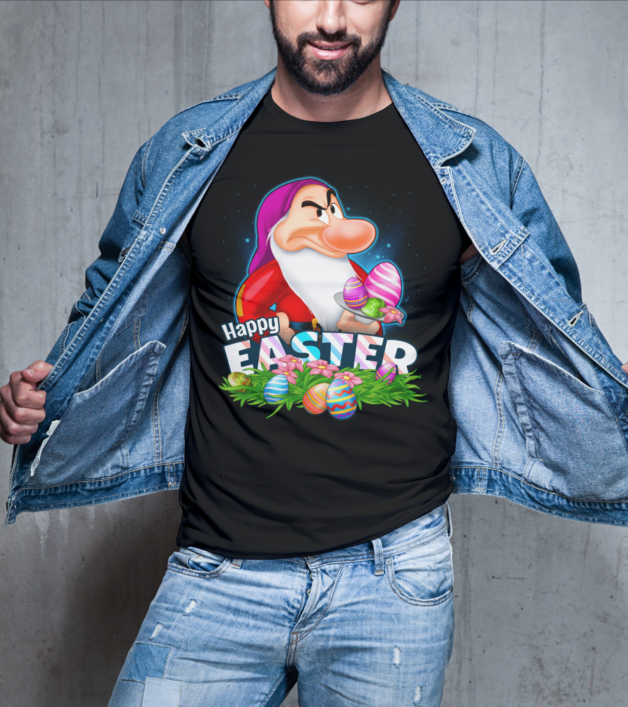 Grumpy Happy Easter With Colorful Eggs And Flowers T-Shirt
