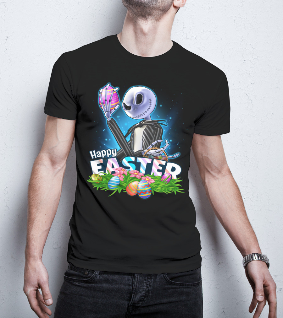 JACK SKELLINGTON Happy Easter With Colorful Eggs And Flowers T-Shirt