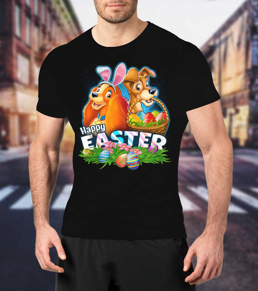 LADY AND THE TRAMP Happy Easter Bunny Ears Basket Eggs T-Shirt
