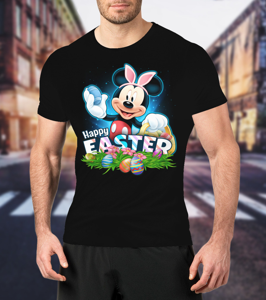 Mickey Mouse Happy Easter Bunny Ears Basket Eggs T-Shirt