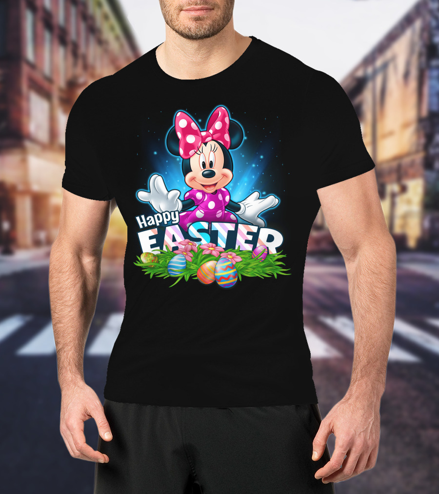 MINNIE Happy Easter Colorful Eggs And Pink Bow T-Shirt