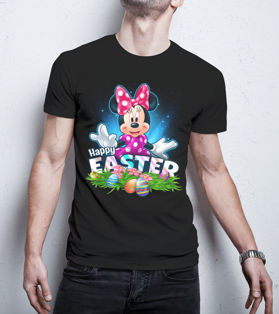 MINNIE Happy Easter Colorful Eggs And Pink Bow T-Shirt