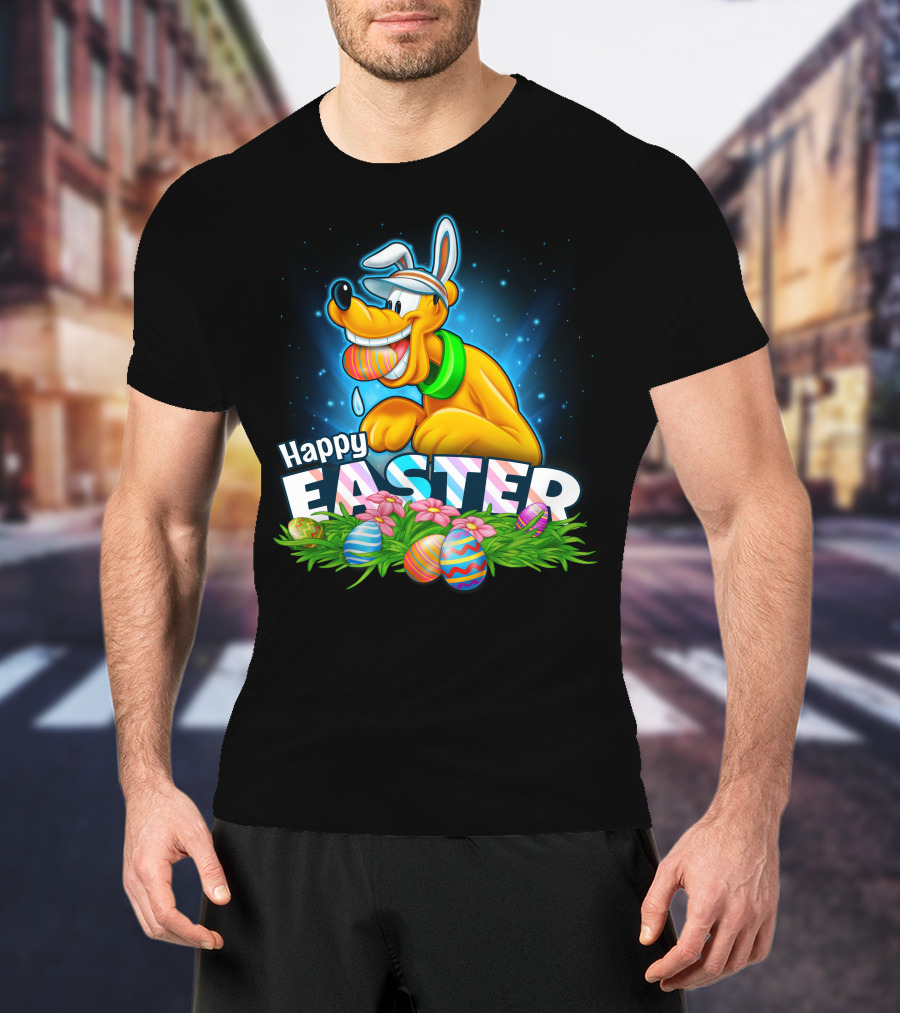 Happy Easter Pluto Colorful Eggs Bunny Ears T-Shirt