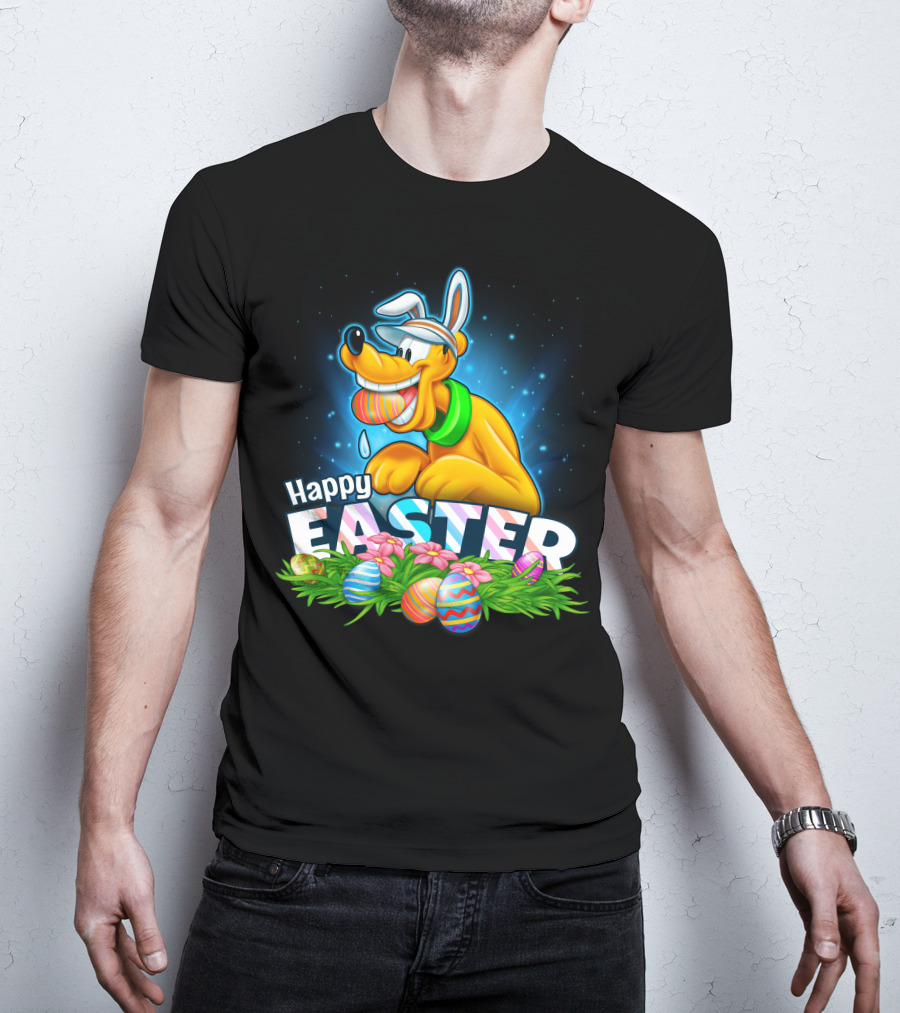 Happy Easter Pluto Colorful Eggs Bunny Ears T-Shirt