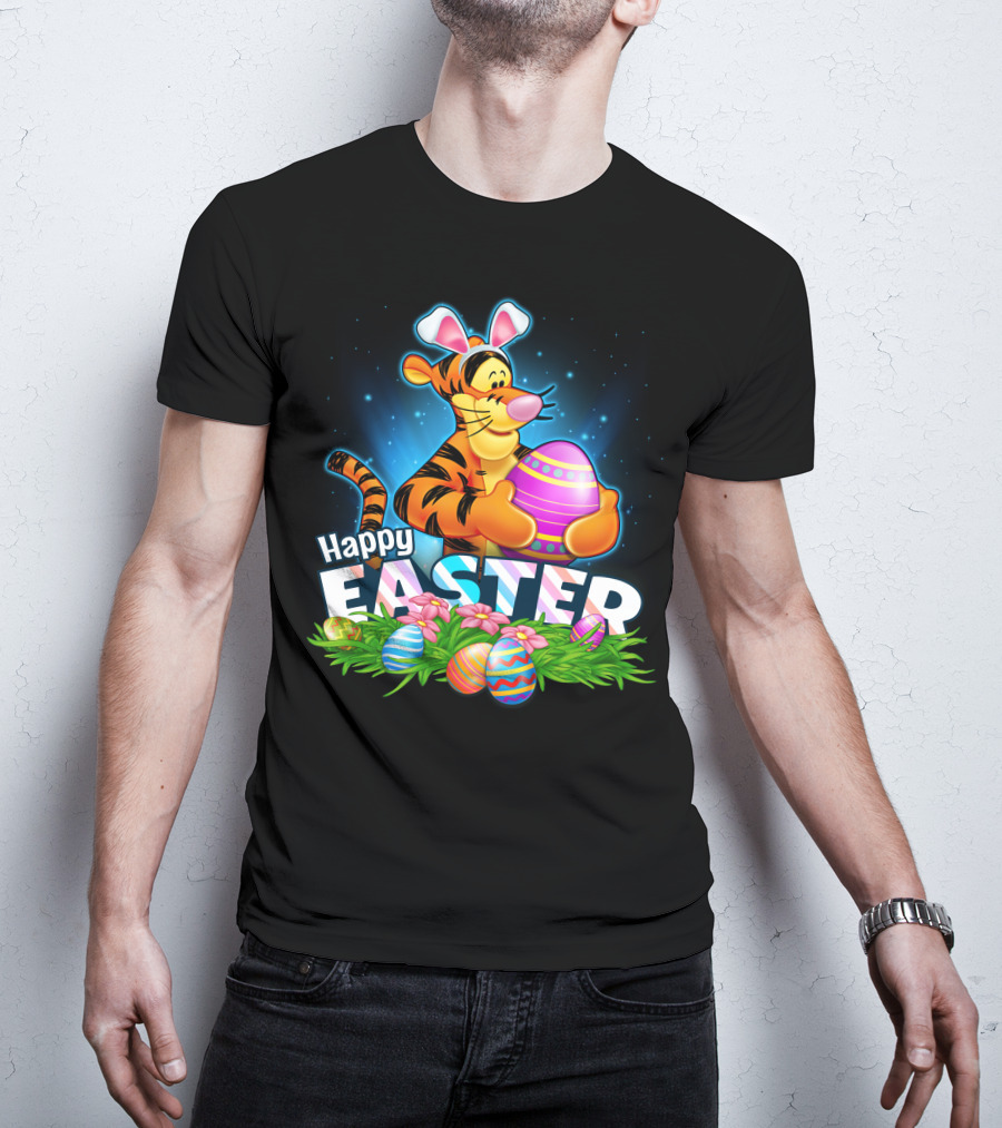 Happy Easter Tigger With Colorful Eggs And Bunny Ears T-Shirt