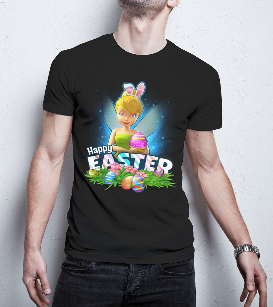 TINKER BELL Happy Easter With Colorful Eggs And Flowers T-Shirt