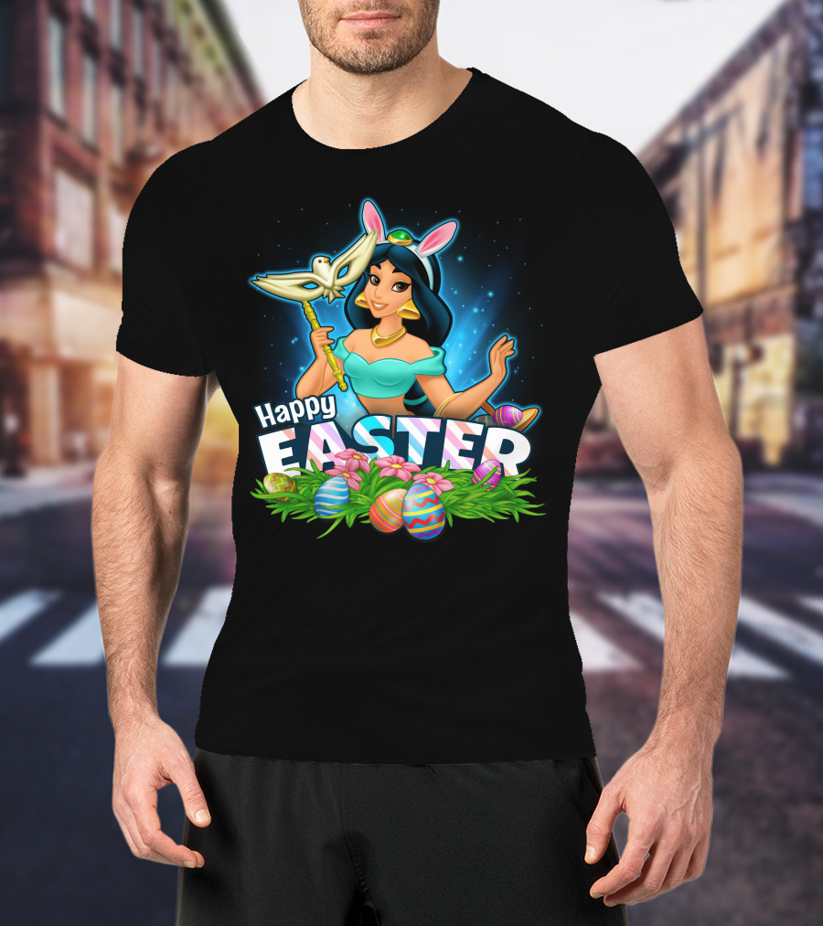 JASMINE Happy Easter Bunny Ears Doves Colorful Eggs T-Shirt