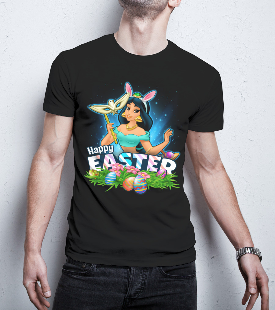 JASMINE Happy Easter Bunny Ears Doves Colorful Eggs T-Shirt