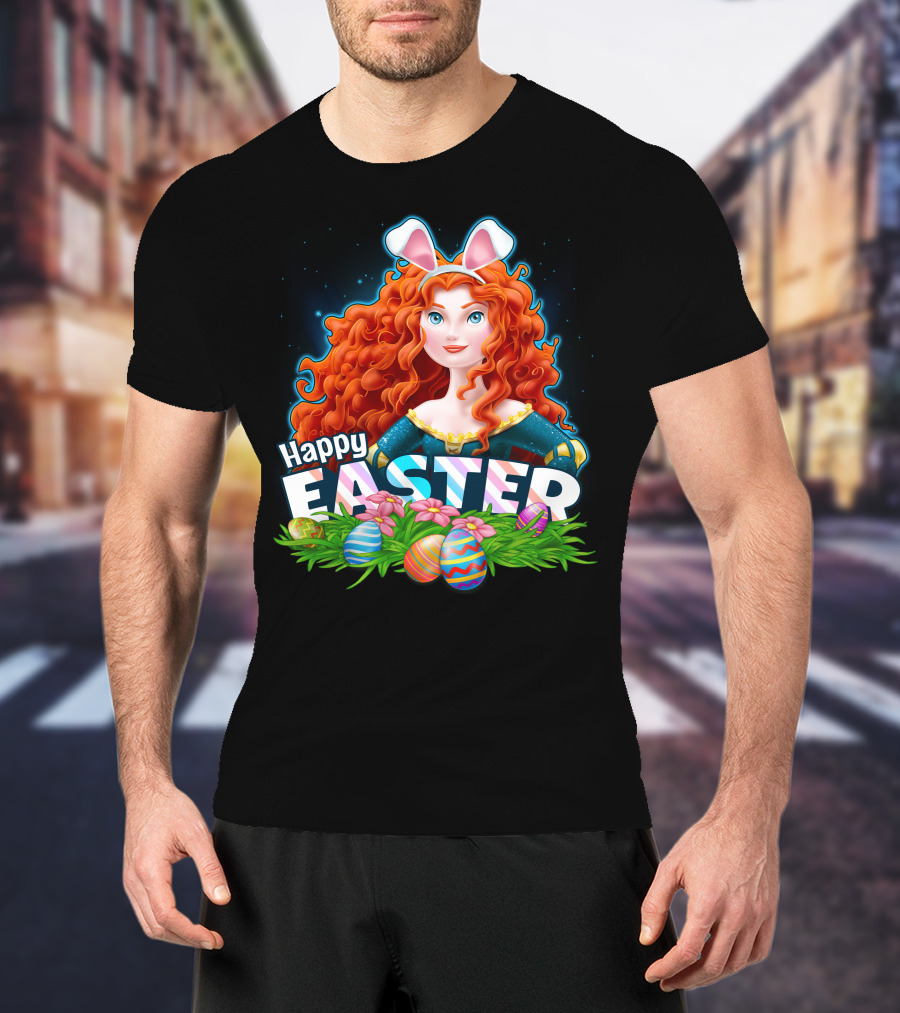 Merida Happy Easter With Bunny Ears And Easter Eggs T-Shirt