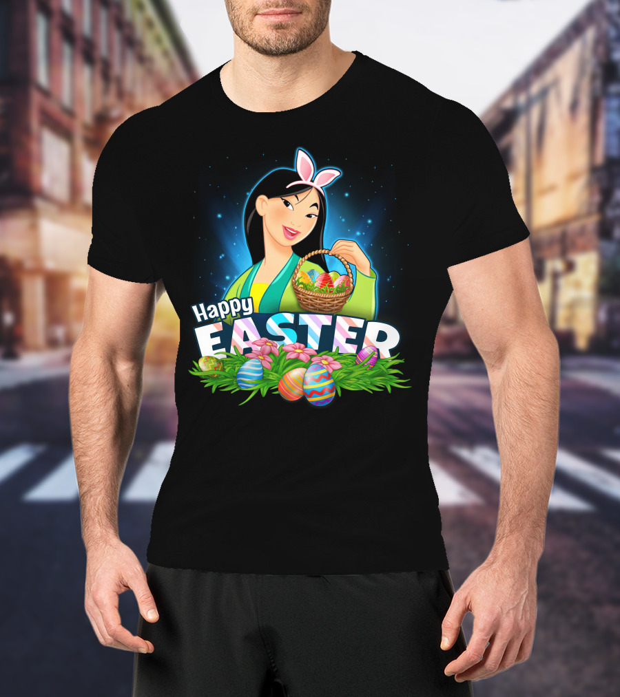 Happy Easter Mulan Holding Easter Basket With Eggs And Bunny Ears T-Shirt