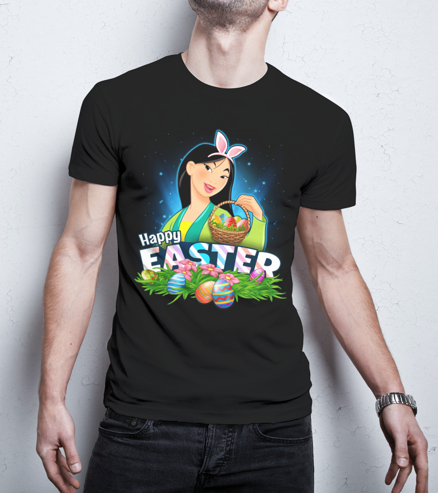 Happy Easter Mulan Holding Easter Basket With Eggs And Bunny Ears T-Shirt