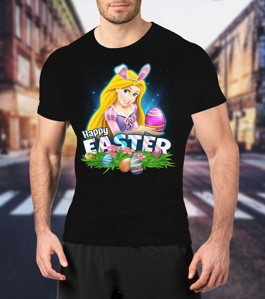 RAPUNZEL Happy Easter Bunny Ears Colorful Eggs Flower Patch T-Shirt