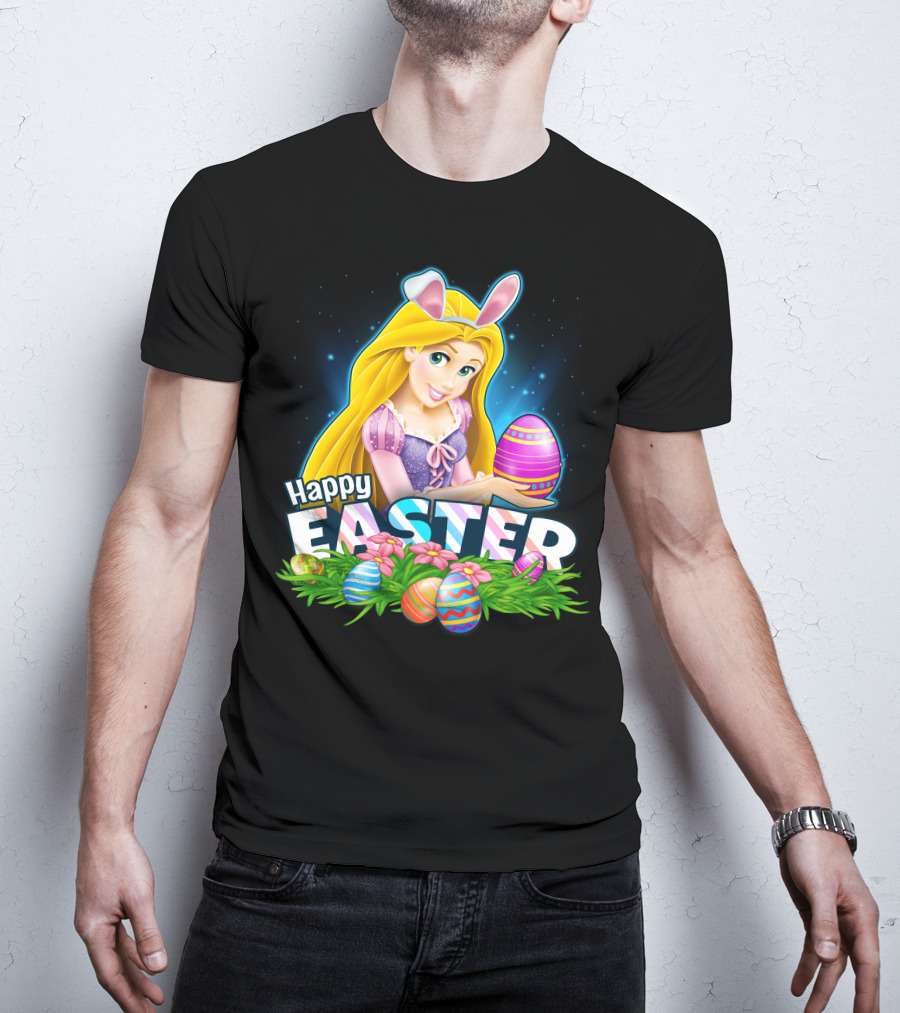 RAPUNZEL Happy Easter Bunny Ears Colorful Eggs Flower Patch T-Shirt