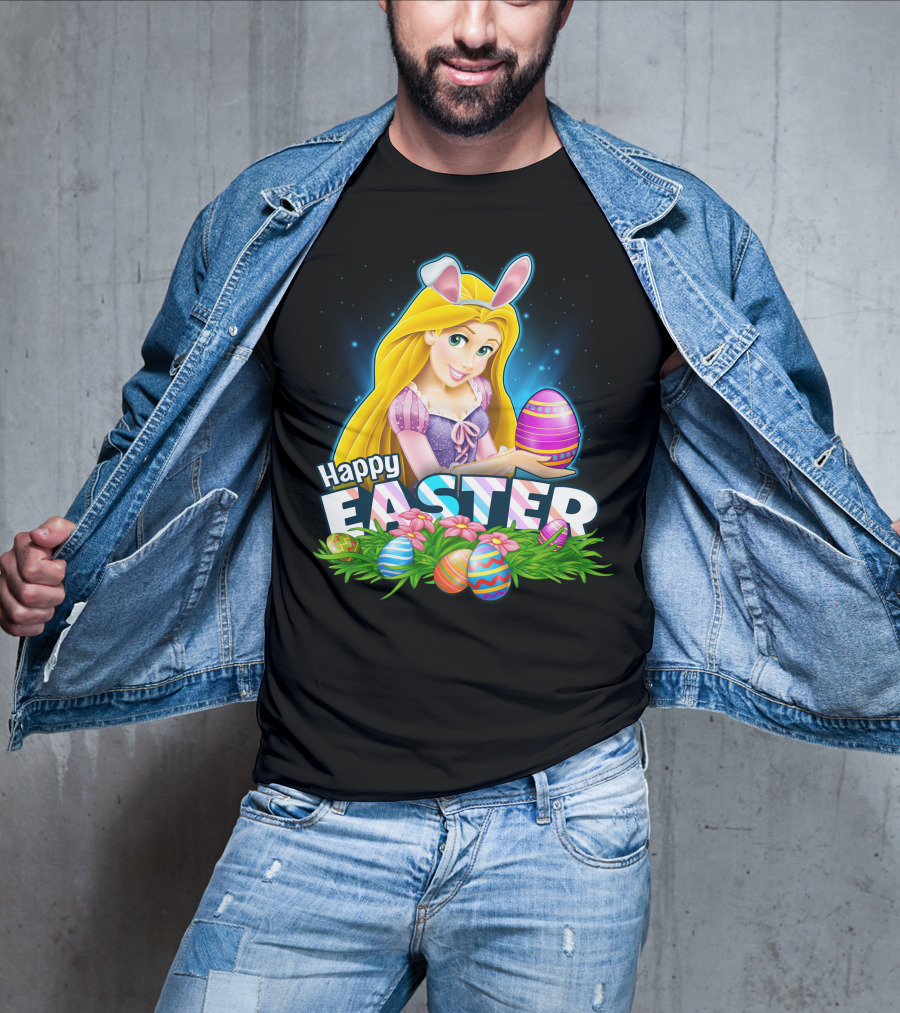 RAPUNZEL Happy Easter Bunny Ears Colorful Eggs Flower Patch T-Shirt
