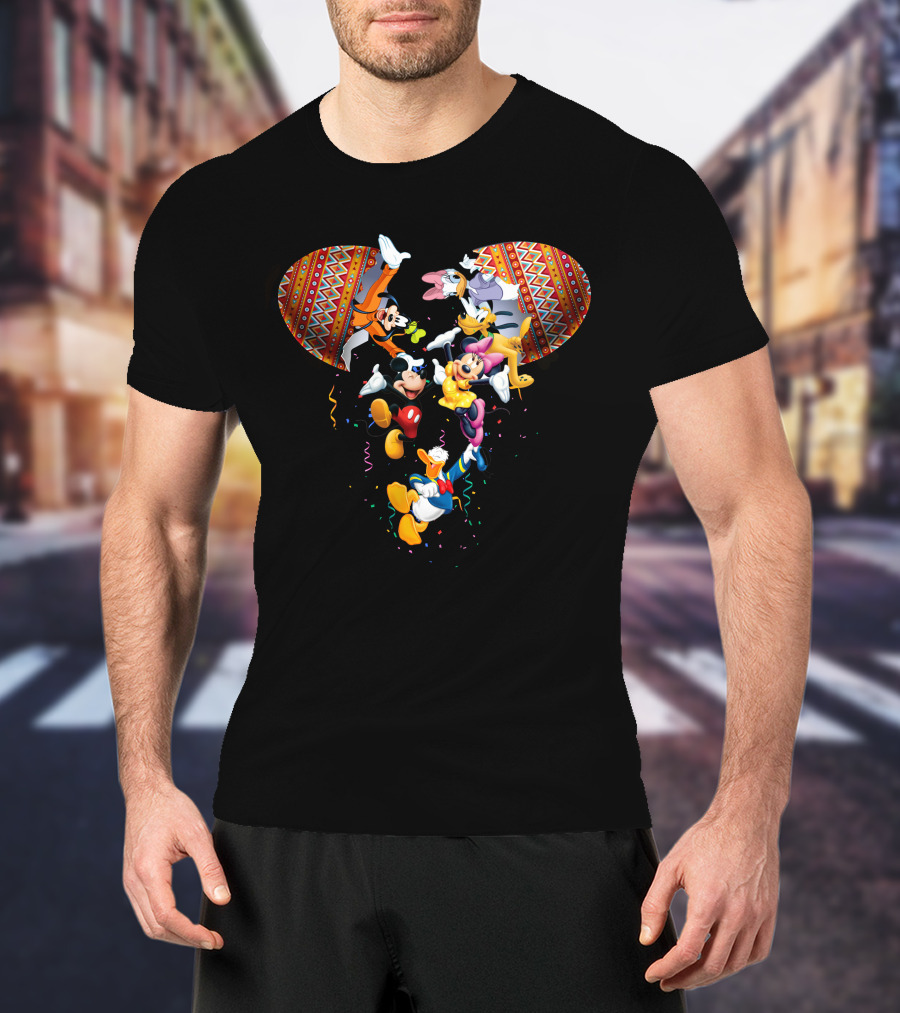 Mickey And Friends Colorful Celebration With Confetti And Patterns T-Shirt