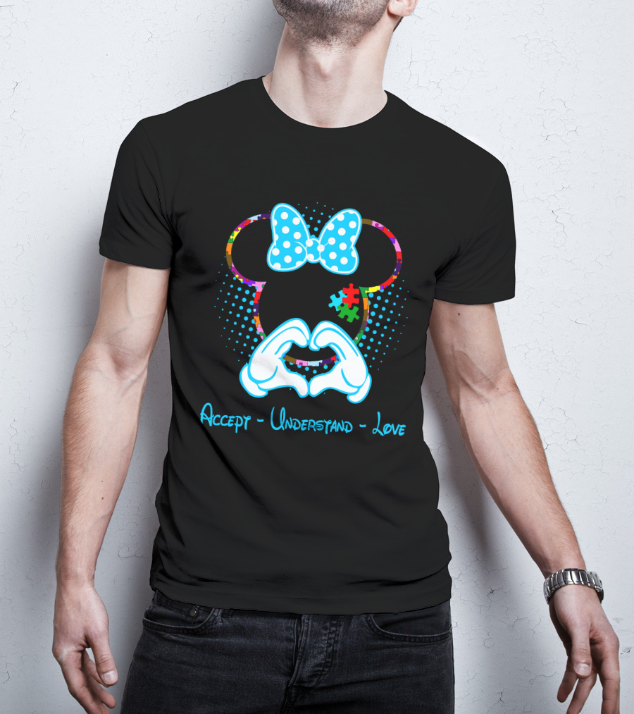 Accept Understand Love Autism Minnie Puzzle Bow T-Shirt