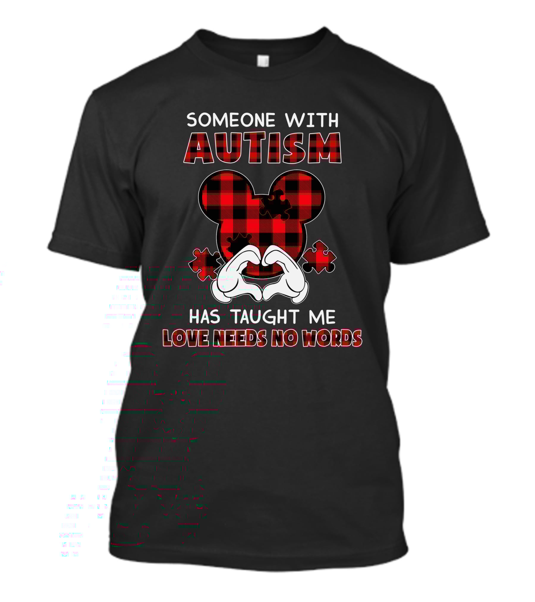 Someone With Autism Has Taught Me Love Needs No Words Mickey Ears Puzzle Plaid T-Shirt